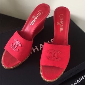 Authentic Chanel wedge slides